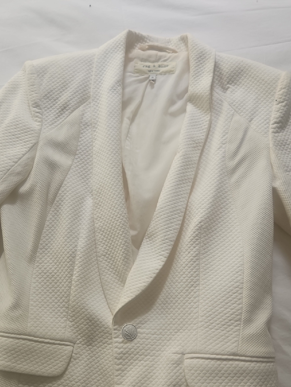 Rag & Bone Chic & Sophisticated White Textured Shawl Collar Blazer